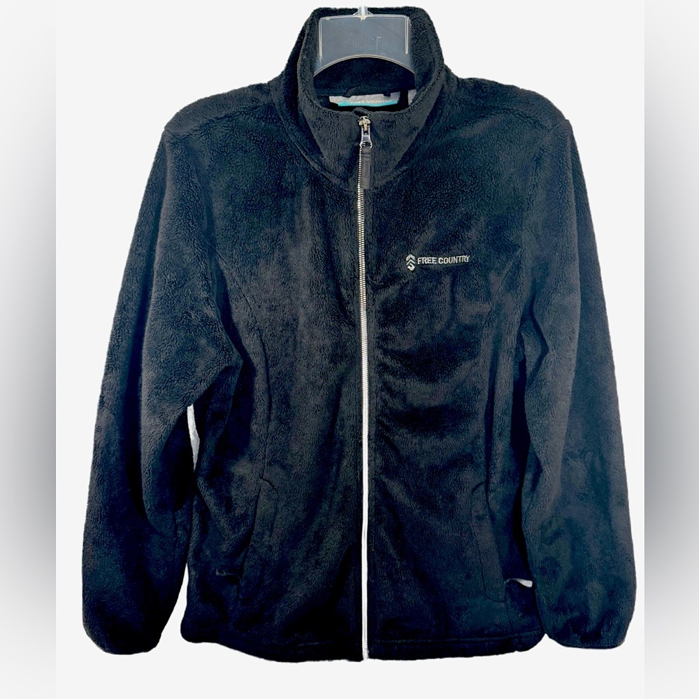 FREE COUNTRY Womens Plush Full Zip Jacket Black Large Zip pockets